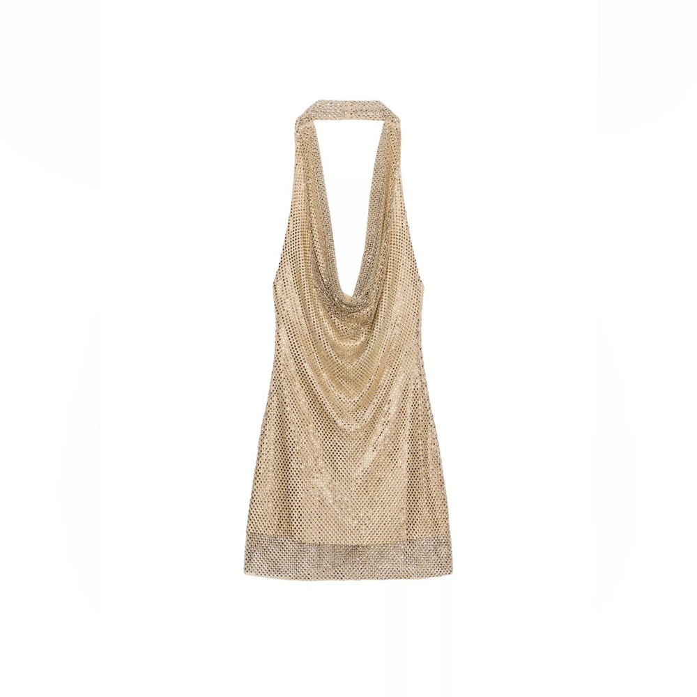 Elegant Gold Halter Dress